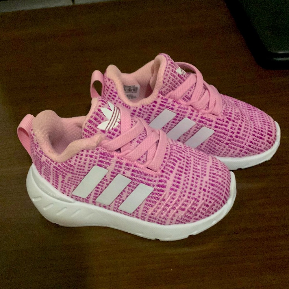 Infant adidas shoes. Pink and white.